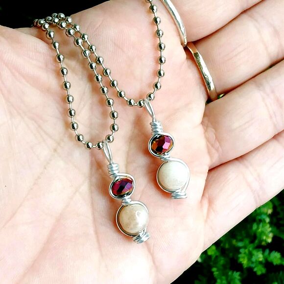 Boho Chic Sunstone Crystal Necklace, Gemstone Jewelry, 16" Ball Chain - Picture 4 of 4